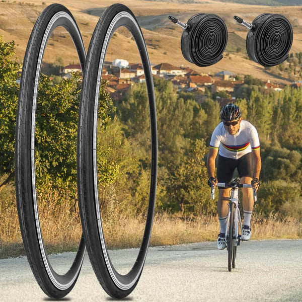 2 Pack 700x23C/25C/28C/35C/38C Bike Tires Plus Bike Inner Tubes Presta Valve 48mm or Schrader Valve 48mm Foldable Replacement Tires for Road Bicycle