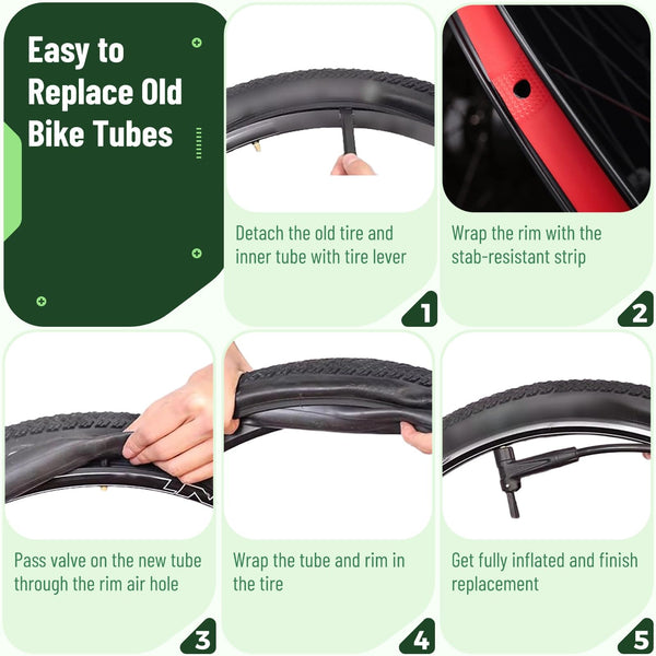 yeesport 6 Pack 20/24/26x1.75/1.95/2.0/2.1/2.125" Bike Tube Bike Inner Tube with 2 Tires Levers and 2 Protection Straps with 32mm Schrader Valve for MTB Mountain Bike