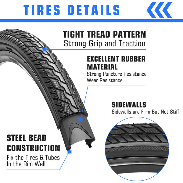 28 Inch Bike Tires, 28 X 1.75 Replacement Tires for Mountain Beach Cruiser Bike