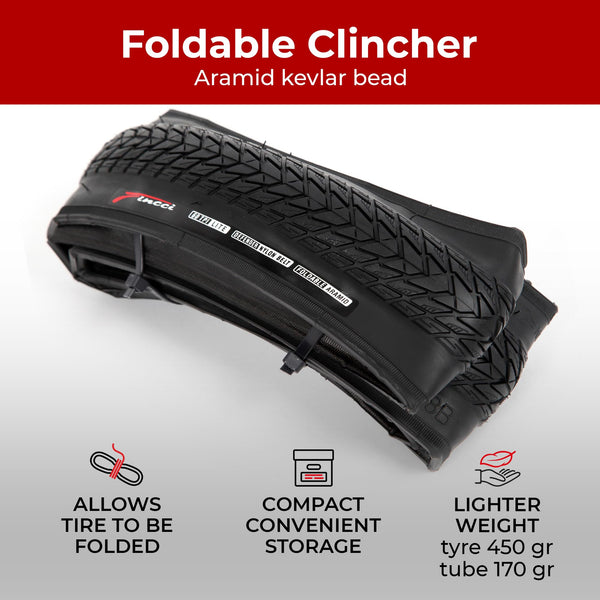 Fincci Gravel 700x35c Bike Tire with 2X Inner Tubes - Pair Foldable 700c Bike Tires, 37-622 with Nylon Puncture Protection 1mm - for Electric, Road, Folding, Hybrid Bikes, 60 TPI