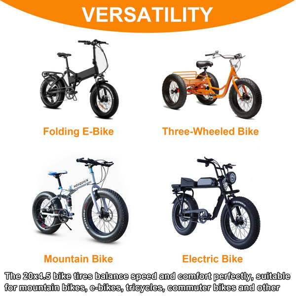 2-Pack 20x4.5 Fat Tire Tube, 20 Inch Bike Tire, Mountain Bike Tires & Tubes, Folding Replacement Bicycle Tires with 2 Tire Levers for Electric Bike, Ebike Accessories