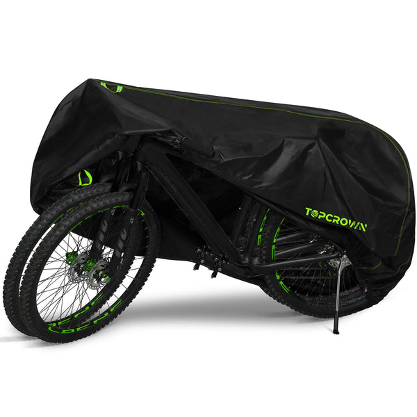 Topcrown Bike Cover Waterproof Outdoor Storage for 1/2/3 Bikes, Bicycle Cover Rain Sun UV Dust Wind Proof with Storage Bag for Mountain Road Bike/Ebike (210D Black+Green, XL Size for 1 bike)