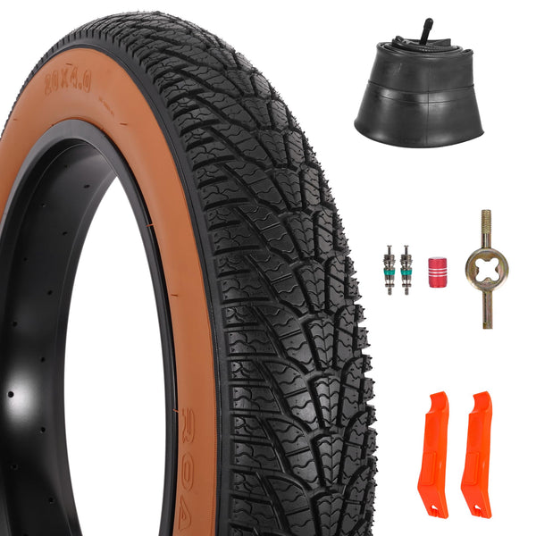2-Pack 20x4.0 Fat Bike Tire, 20 Inch Mountain Bike Tires & Tubes Set, Folding Replacement Bicycle Tires with Tire Levers for Off-Road Bike, Ebike