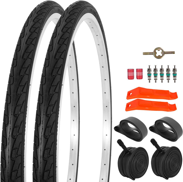 2Sets 24x1 3/8 Wheelchair Tires and Tubes, Fit 21" Rim Puncture Resistant Folding Street Bike Tire Sets 37-540 for Road Bike Street Bicycle E-Bike Directional Tread Low Resistance