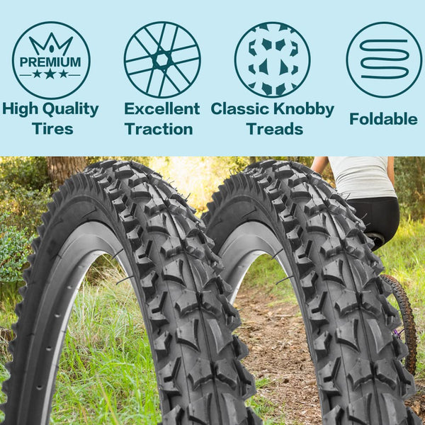 2 Pack 24" / 26"x 2.125" Bike Tire Folding Mountain Bike Replacement Bicycle Tire