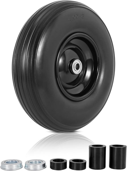 13 Inch Wheelbarrow Tires, 4.00-6 Flat Free Wheelbarrow Tire Replacement 5/8" Bearings for Wheelbarrow, Garden Cart, Hand Truck, Trolley, Gorilla Cart