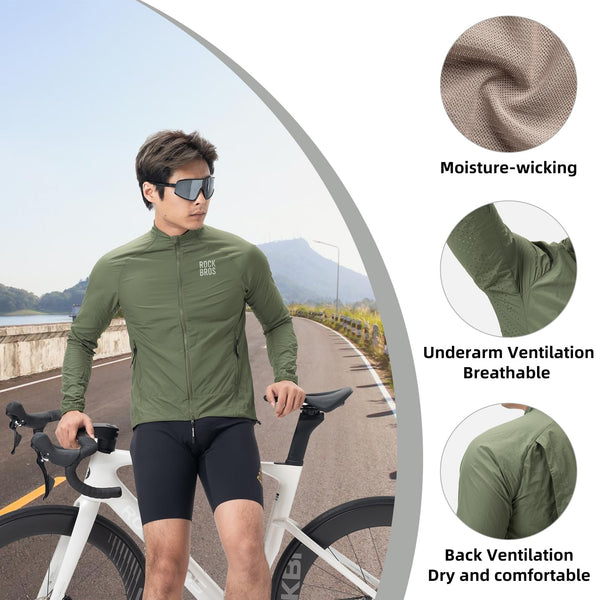 ROCKBROS Cycling Jackets for Men Breathable Cooling Lightweight Long Sleeve Cycling Jersey Running Cycling Windbreaker