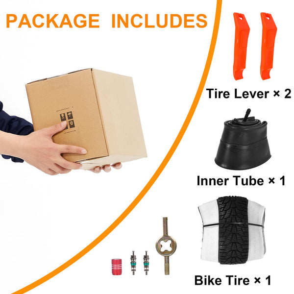 2-Pack 20x4.0 Fat Bike Tire, 20 Inch Mountain Bike Tires & Tubes Set, Folding Replacement Bicycle Tires with Tire Levers for Off-Road Bike, Ebike