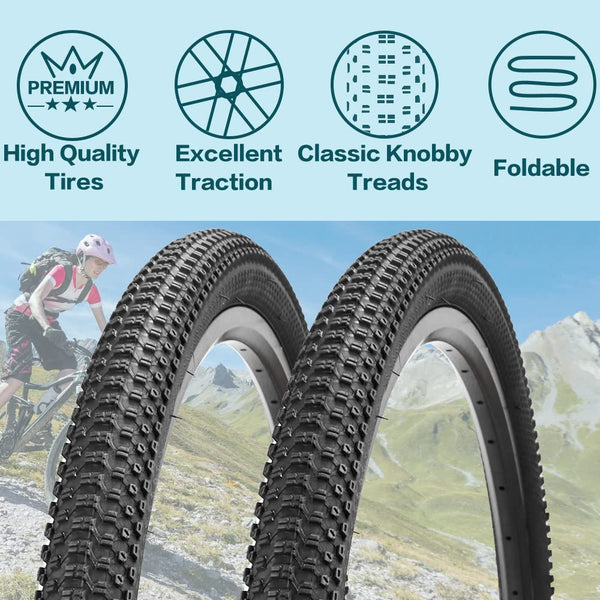 2 Pack Bike Tire 24 26 27.5 X 1.95 27.5 29 X 2.125 Inch Folding Replacement Bike Tire with Tire Levers Foldable Bead Wire Bicycle Tire for Mountain Bike