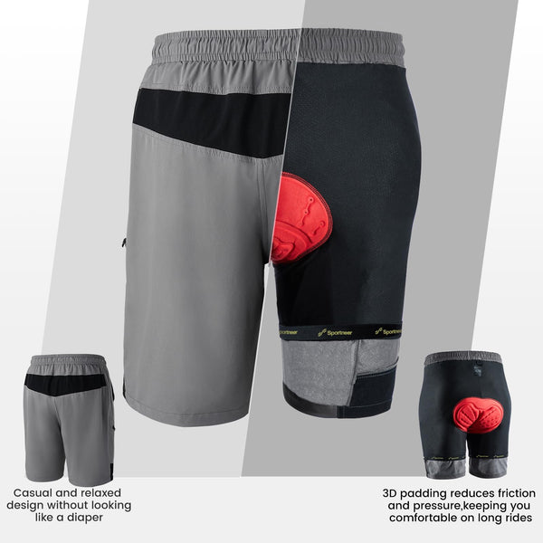 Sportneer Bike Shorts for Men: 3D Padded Lightweight Riding Biking Cycling Mountain Bike Shorts for Men with Zipper Pockets