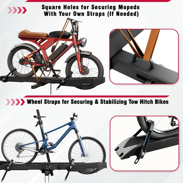 Ebike Rack with Ramp, Foldable Bike Rack for Tow Hitch, Heavy Duty Bike Carrier for 2 Fat Tire Bikes with 300LBS Load Capacity - Fits SUV, Truck, Trailer, RV-Gray