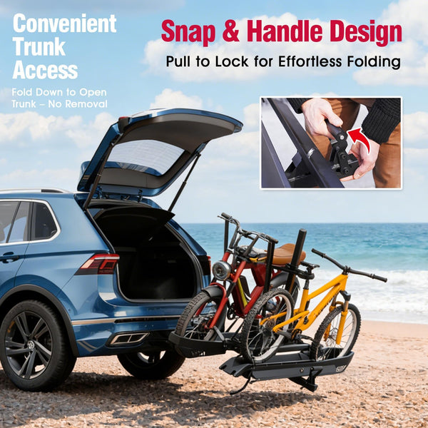 Ebike Rack with Ramp, Foldable Bike Rack for Tow Hitch, Heavy Duty Bike Carrier for 2 Fat Tire Bikes with 300LBS Load Capacity - Fits SUV, Truck, Trailer, RV-Gray