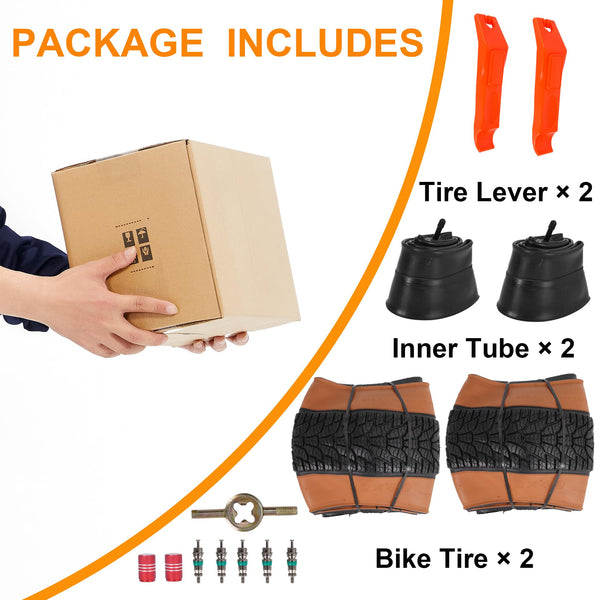 2-Pack 20x4.0 Fat Bike Tire, 20 Inch Mountain Bike Tires & Tubes Set, Folding Replacement Bicycle Tires with Tire Levers for Off-Road Bike, Ebike