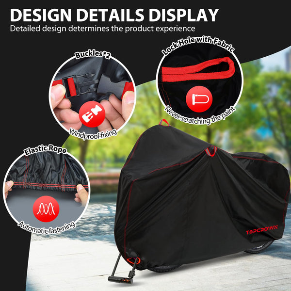 Topcrown Bike Cover Waterproof Outdoor Storage for 1/2/3 Bikes, Bicycle Cover Rain Sun UV Dust Wind Proof with Storage Bag for Mountain Road Bike/Ebike (210D Black+Green, XL Size for 1 bike)
