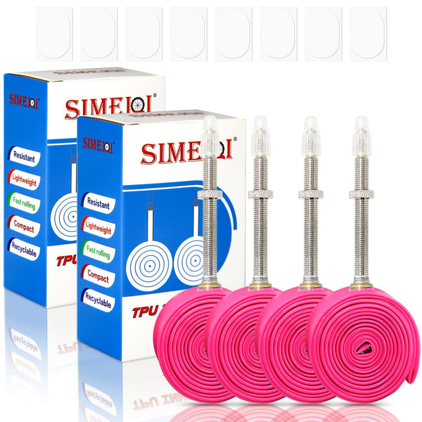 4 Pack Ultralight TPU Bike Inner Tubes 700X18C/23C/25C/28C/30C/32C Presta Valve 45/65/85mm Pink Color for Road Bicycle Tire