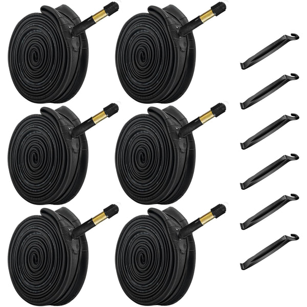 6 Pack 700c Bike Tire Tube 700 x 23c 25c 28c 30c 32c 35c 38c 40c 42c Road Bike Tubes 700C Inner Tube 48mm Presta Valve Butyl Rubber Bicycle Tube and Tire Levers