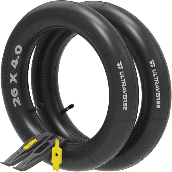 Ultraverse 20x4.0, 24x4.0, 26x4.0, 20x3.0, 26x3.0, 16x3.0, Inner Tube Set with Schrader Valve - Ideal for Mountain Bikes & E-Bikes with Fat Tires - Durable & Reliable 2 Pack with Tire Levers - TRIPPER ELECTRIC BIKES
