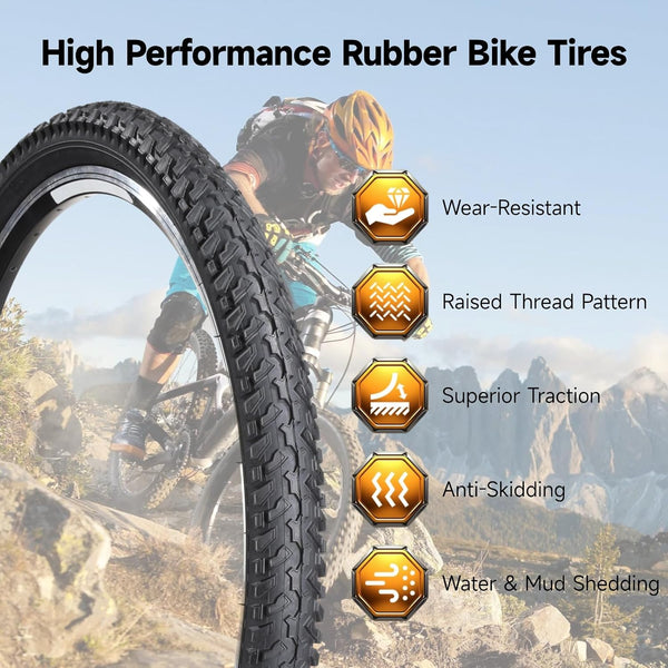 yeesport 2 Pack 24 x 2.125 Bike Tire and Tube Set, 24 Inch Mountain Bike Tire with Repair Kit, Foldable 24 Inch Bicycle Tires for MTB BMX Riding, Replacement 24in Bike Tire for Trail Road Use
