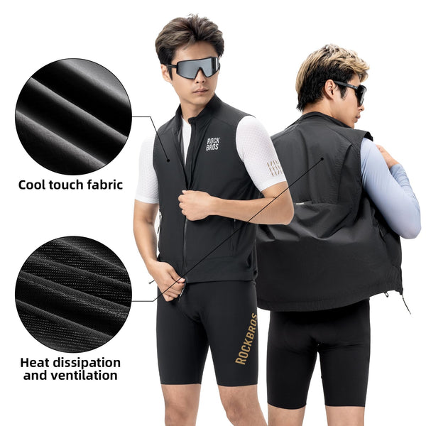 ROCKBROS Cycling Vest for Men Windproof Sleeveless Jacket Two-way zipper Gilet Super-Light Coat for Cycling Hiking Running