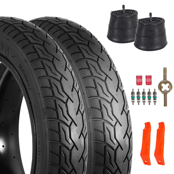 2-Pack 20x4.0 Fat Bike Tires & Tubes, 20 Inch Bike Tire Tube, Folding Replacement Bicycle Tires with 2 Tire Levers for Mountain Bike and Ebike