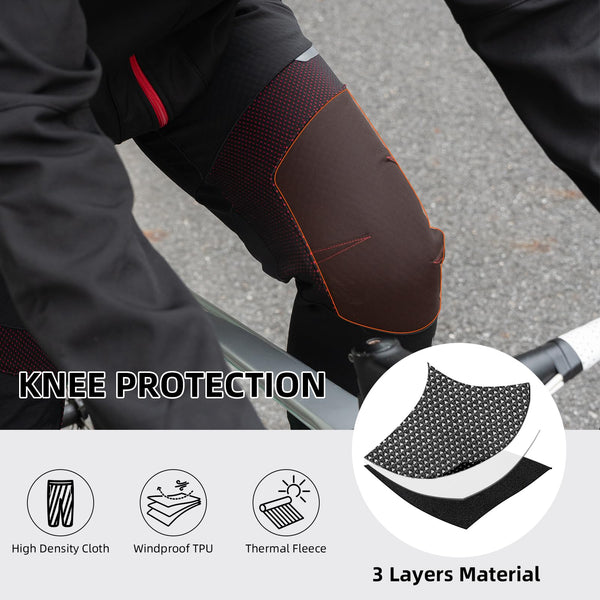 ROCKBROS Winter Cycling Pants Warm Ergonomics Men's Windproof Thermal Bicycling Pants Black