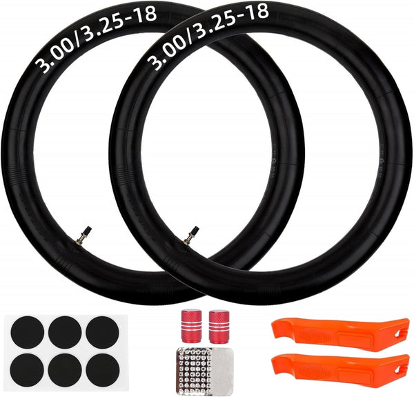 2Sets 3.00/3.25-18 Inner Tube Thickened Butyl Rubber Fit 18inch Rim with Repair kit replace 80/90-18 2.75-18 3.00-18 3.25-18 Off-Road Tube for Dirt Sport Motorcycle Tire, TR4 Straight Valve Stem