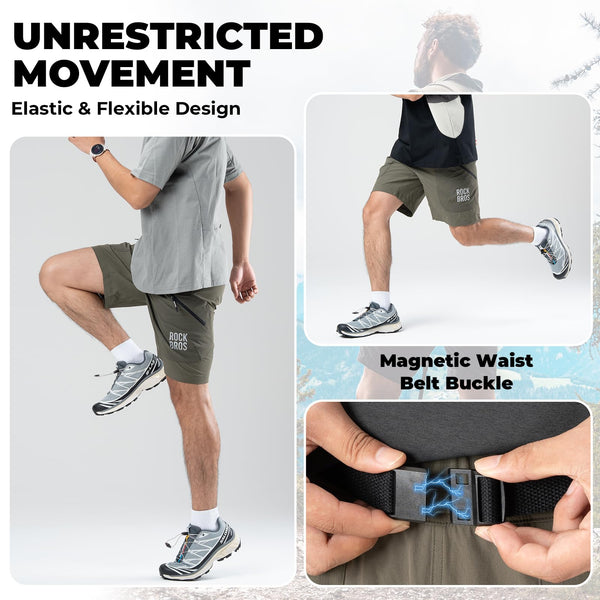 ROCKBROS Men's Mountain Bike Shorts, Lightweight MTB Shorts with Secure Zipper Pockets, Casual Cycling Hiking Shorts