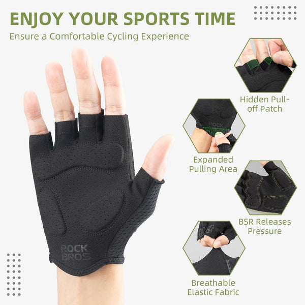 ROCKBROS Cycling Gloves for Men Women - Half Finger Breathable Bike Gloves - Shock-Absorbing Padded Gloves for Cycling Workout Outdoor Sports