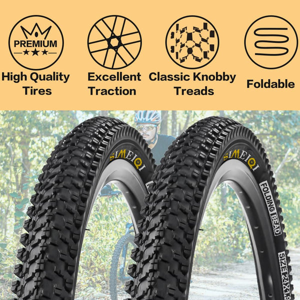 24 X 1.95 Inch Folding Bike Tires with 3mm Anti Puncture Proof Protection for Mountain Bicycles
