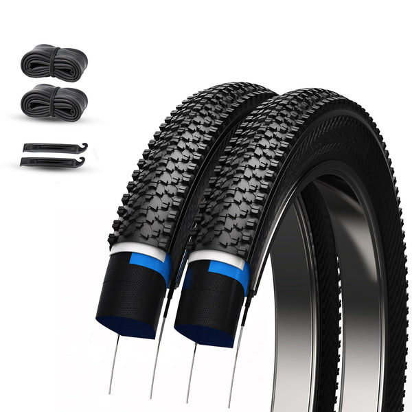2 Pack Mountain Bike Tires, 24/26x1.95/2.125inch Folding Replacement Mountain Bicycle Tires and Tubes with 2 Inner Tubes & Levers, Puncture-Resistant & Wear-Resistant Bicycle Tires
