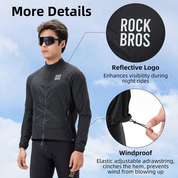 ROCKBROS Cycling Jackets for Men Breathable Cooling Lightweight Long Sleeve Cycling Jersey Running Cycling Windbreaker