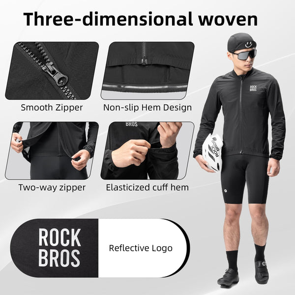 ROCKBROS Cycling Jackets for Men Breathable and Cooling Lightweight Long Sleeve Cycling Jersey Running Windbreaker