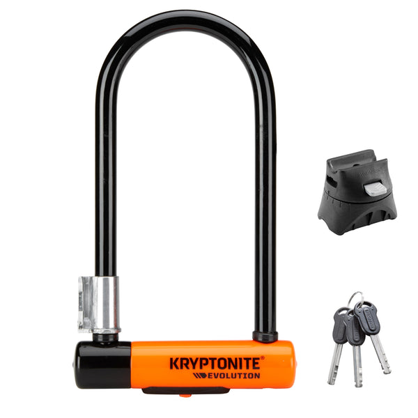Kryptonite Evolution Standard Bike U-Lock, 4x9 Inch - 14mm Max-Performance Steel Shackle with Double Deadbolt, Includes 3 Keys, Convenient Carry Bracket - High-Security Bicycle Lock, Black, 3.5 lbs