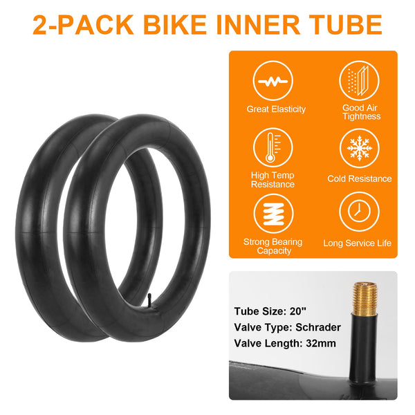 2-Pack 20x4.0 Fat Bike Tires & Tubes, 20 Inch Bike Tire Tube, Folding Replacement Bicycle Tires with 2 Tire Levers for Mountain Bike and Ebike