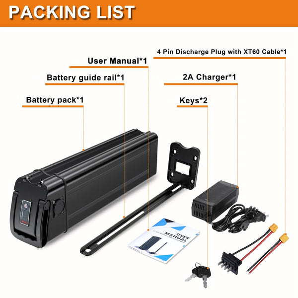 48V E-Bike Battery, Silver Fish Lithium Batteries 30A BMS, Safe Lock, Led Indicator Light for Controller 0W-1000W Electric Bike Bicycles Motor (48V 15AH 0-1000W)