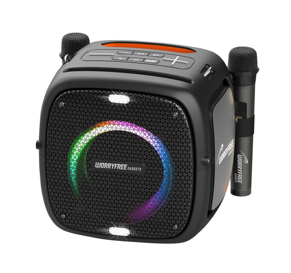 Portable Bluetooth Speaker with Two Microphones, TWS Pairing, Multicolor LED Lights, 10-12 Hours Playtime, 80W, Black