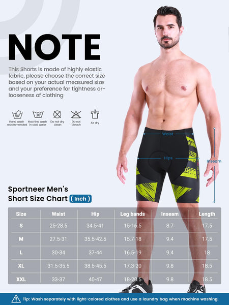 Sportneer Padded Bike Shorts for Men - 4D Padding Mens Bicycle Cycling Biking Clothing Shorts, Breathable and Absorbent