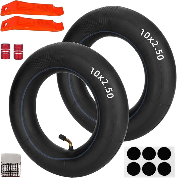 2 Pack of 10x2.50 10" Inner Tube Thickened with Repair Kit for 10 Inch Smart Electric Scooter fit 36v 48v 400w 500w 800w Hub Motor 90° TR87 Angled Stem, NOT 2.50-10