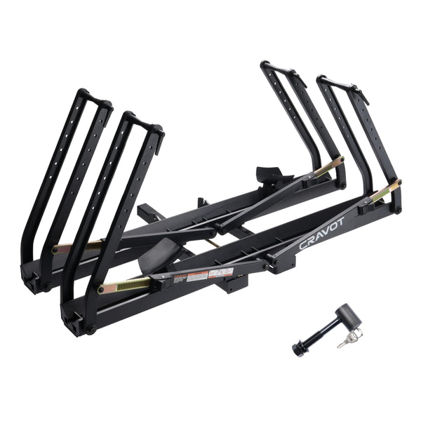 CRAVOT Ebike Racks for 2 Bikes Tow Hitch, Tire Clamp Rack Bike Carrier, Heavy-Duty Haul Ebike Rack with 2 Tray Arms Lock, 200lbs Capacity Fits Fat Tire Bicycle, for Car, SUV with 2" Receiver