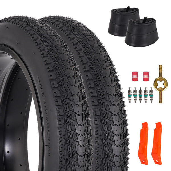 2-Pack 20x3.0 Bike Tires & Tubes, 20 Inch Mountain Bike Tire, 20x3 Bike Tire Tube with Tire Levers, Folding Replacement Bicycle Tires for Off-Road Bike and Ebike