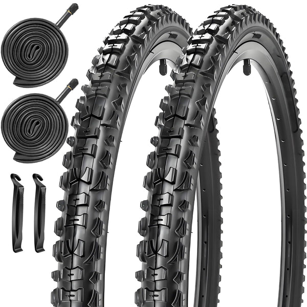 2 Pack 16/20/24 X 1.75/1.95/2.125 Bike Tires 16/20/24 Inch Folding Bicycle Tires with Inner Tubes AV 32mm Schrader Valve Suitable for Mountain Beach Cruiser Bike Replacement Tires