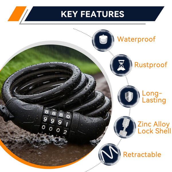 SEPOX® 4Pcs Pack 6FT Extra Long Cable Combination Bike Locks, 5 Digits Retractable Security Lock, 12mm Heavy Duty Anti Theft Anti Rust Cable for Bicycle, Scooter, Gate, Outdoor Equipment, Weatherproof