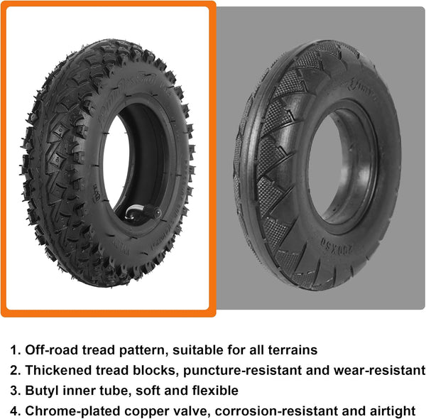 200x50 (8"x2") Dirt Scooter Knobby Tire & Inner Tube Off-Road Go Kart Tire Set For Crazy Cart, Pro RDS, Dune Buggy, RX200 Pneumatic Tyre, Include Install Lever Valve, Core Fix Kit, Caps, 2Sets