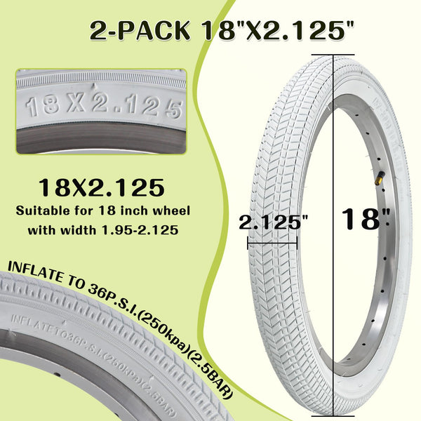 18" Bike Tires 18 X 2.125 and 18 Inch Folding Bicycle Replacement Tire Fit 18x1.75/1.95/2.125 Compatible with BMX Bike RoyalBaby Joystar Bike Road Bicycle Folding Bike