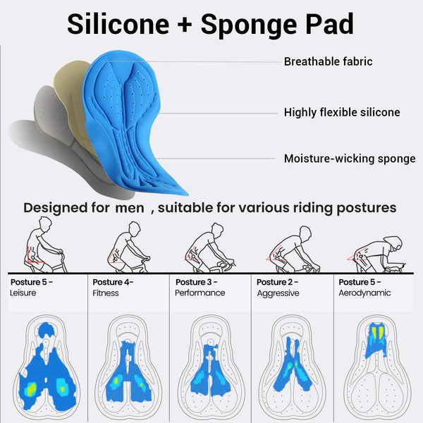 Sportneer Bike Shorts for Men- 4D Silicone Cushion Padding Lightweight Breathable and Moisture Absorbent for Cycling