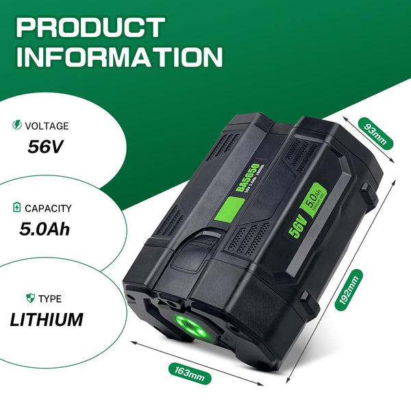 7500mAh Replacement for EGO 56V Battery BA2800 BA2800T BA4200 BA1400 Compatible with ST1502LB CS1604 LB4800 LB6504 LB5804 HT2400 56 Volt Power Tools Power+ Battery and Batteries Holder (56V7.5Ah)