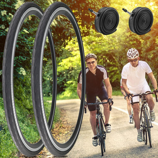 2 Pack 700x23C/25C/28C/35C/38C Bike Tires Plus Bike Inner Tubes Presta Valve 48mm or Schrader Valve 48mm Foldable Replacement Tires for Road Bicycle