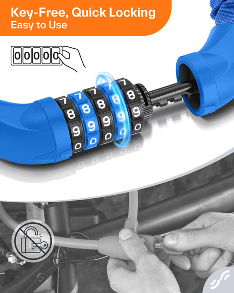 Sportneer Bike Lock: 5 Digit Combination High Security Anti Theft Bike Chain Lock - 3.2/3.6/4ft Heavy Duty Keyless Bicycle Lock for Bike, Motorcycle, Scooter, Door & Gate - 4/6mm Thick, Easy to Use