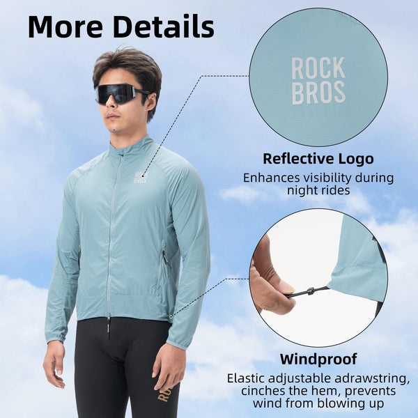 ROCKBROS Cycling Jackets for Men Breathable Cooling Lightweight Long Sleeve Cycling Jersey Running Cycling Windbreaker