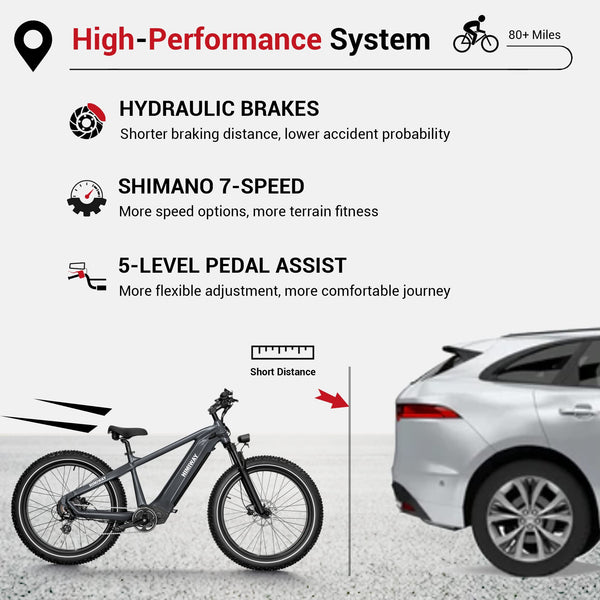 Himiway Zebra D5 26"x4" Electric Bike, 80Miles Range 48V 20Ah Battery 750W Ebike, 400LBS Payload, 25MPH, 7 Speed - TRIPPER ELECTRIC BIKES